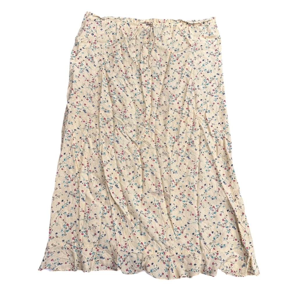Requirements Vintage Floral Maxi Skirt Yellow Ditsy Rayon Elastic Waist Large